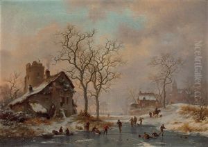 Skaters At Dusk by Frederik Marinus Kruseman