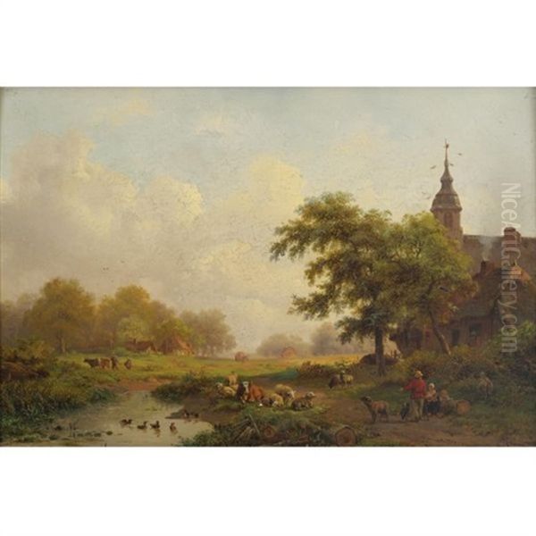 A River Landscape With Cows And Sheep - view 1