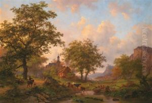 Sommerlandschaft Mit Rastenden Hirten Und Herde