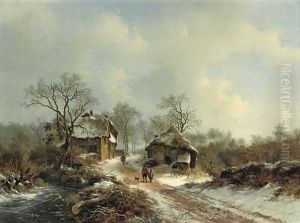 Villagers On A Snow-covered Path by Frederik Marinus Kruseman