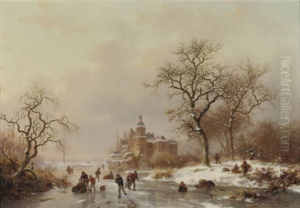 An Afternoon On The Ice Near A Castle - view 1