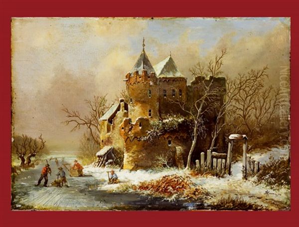 Winterlandschaft Mit Schlittschuhlaufern - view 1