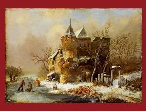 Winterlandschaft Mit Schlittschuhlaufern by Frederik Marinus Kruseman