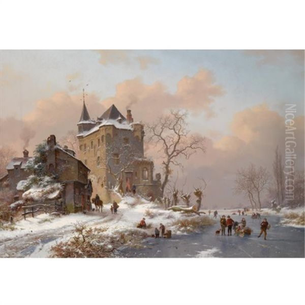 Skaters Near A Castle On A Wintry Day - view 1