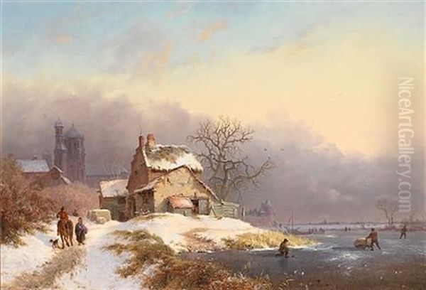 Villagers By A Frozen River - view 1
