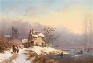 Villagers By A Frozen River
