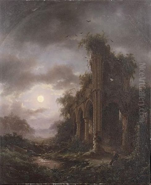 The Ruins Of The Abbey Of Villers-la-ville By Moonlight - view 1