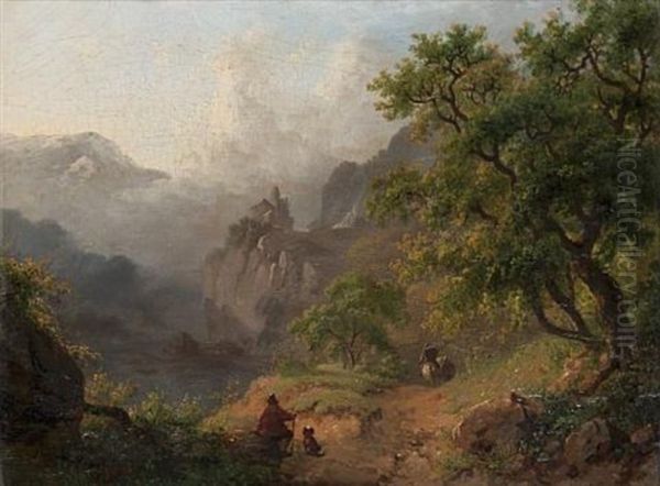 A Summer Landscape With A Traveller In The Foreground - view 1