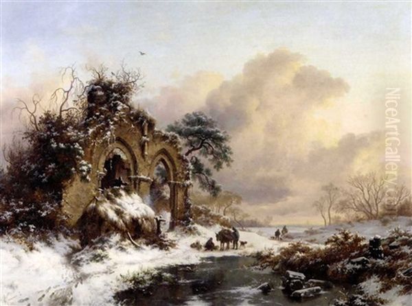 Winter Landscape With Figures In Brederode, Near Haarlem - view 1
