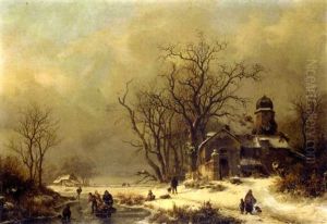 Figures In A Winter Landscape by Frederik Marinus Kruseman