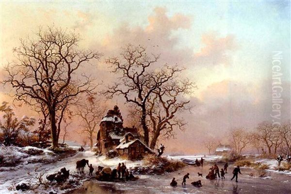 A Winter Landscape With Skaters Near A Hamlet - view 1