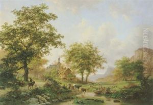 Weite Flusslandschaft Mit Hirtenstaffage