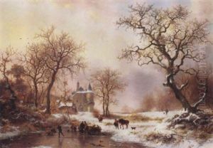 Skaters In A Winter Landscape by Frederik Marinus Kruseman