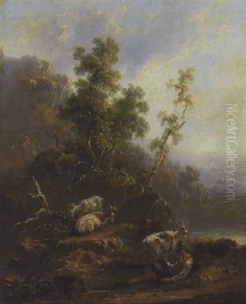 Hirte Mit Ziegen In Gebirgiger Landschaft - view 1