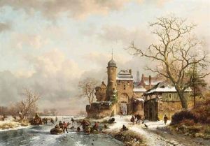 A Winter Landscape With Ice Amusements Near A Town Gate