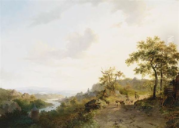 An Extensive Summer Landscape With A Shepherd And His Flock - view 1