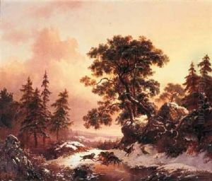 Wolves In A Winter Landscape
