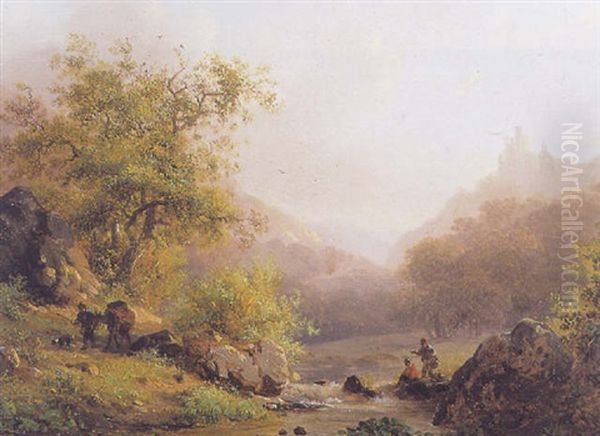Figures By A Stream In A Summer Landscape - view 1