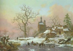 Skaters On A Frozen Pond by Frederik Marinus Kruseman