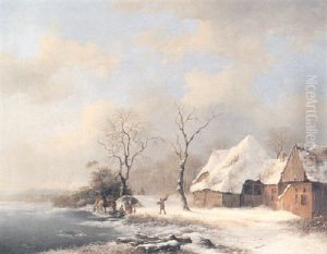 Winter Landscape With Figures by Frederik Marinus Kruseman