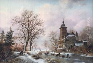 Winter Landscape With Skating Figures by Frederik Marinus Kruseman