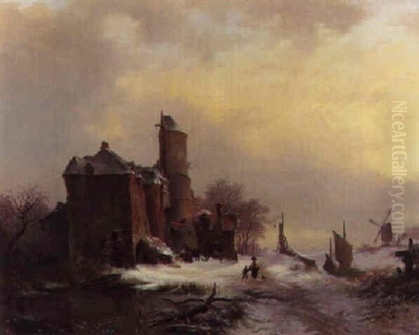 Countryfolk In A Frozen Winter Landscape - view 1