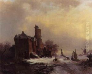 Countryfolk In A Frozen Winter Landscape