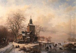 A Dutch Winter Landscape With Figures On A Frozen Canal