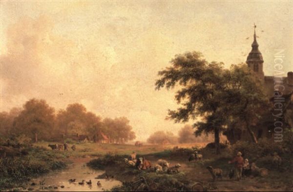A River Landscape With Cows And Sheep - view 1
