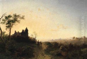 Extensive Summer Landscape With Travellers On Sandy Path by Frederik Marinus Kruseman