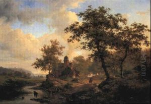 A Summer River Landscape With Cattle Watering A Summer River Landscape With Cattle Watering