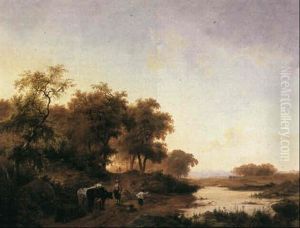 Figures With Oxen In A Hilly Landscape