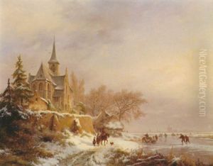Winter; A Horseman Conversing With A Peasantwoman And       Children On A Snowy Path By A Church...
