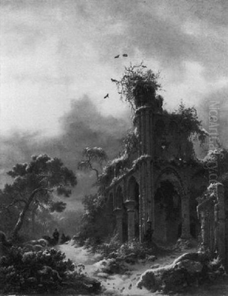 A Winter Landscape With Faggot-gatherers By A Ruined Church Arcade - view 1