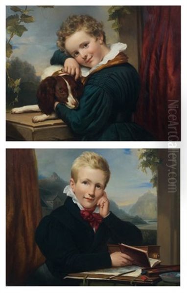 Portrait De Phoebus Van Verbeek Avec Son Chien (+ Portrait De Henri Van Verbeek Avec Sa Camera Obscura; Pair) - view 1