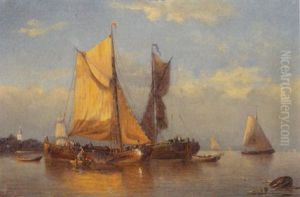 Vessels At Anchor by Jan Theodoor Kruseman