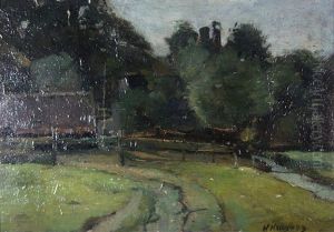 Blick Uber Wiese Auf Gehoft Und Bachlauf by Herman Kruyder