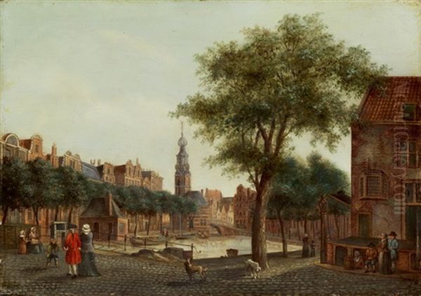 Ansicht Von Amsterdam Mit Dem Singel Und Den Munttoren Mit Figurenstaffage - view 1