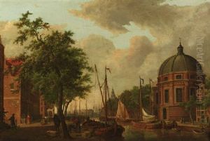 Gracht In Amsterdam Mit Dem 1804 Abgebrannten Haringspakkersthoren (heringspackerturm)