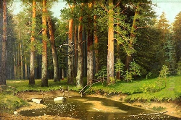 Figure Near A Forest Pond - view 1