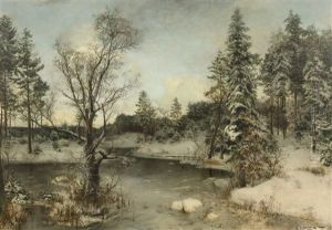 River In The Winter Forest by Konstantin Yakovlevich Kryzhitsky