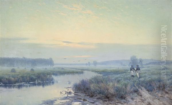 River Estuary With Farm Labourers - view 1
