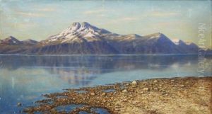 View Of A Lake In A Mountainous Landscape by Konstantin Yakovlevich Kryzhitsky