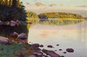 Sunset By A Lake, Northern Russia by Konstantin Yakovlevich Kryzhitsky