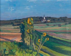Kirchdorf Mit Sonnenblumen
