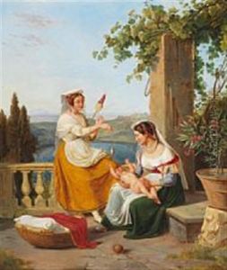 Domestic Scene By Lake Nemi by Albert Kuchler