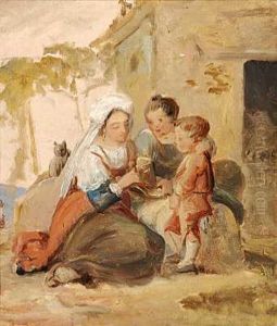 Ung Italienerinde Saetter Blomster I En Lille Drengs Hat by Albert Kuchler