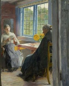 Zwei Damen In Einem Interieur by Gotthardt Kuehl