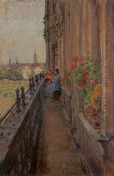 Balkonszene Mit Blick Auf Dresden - view 1