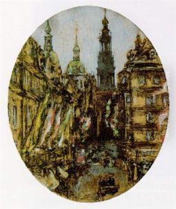 Strasenzug In Dresden Mit Blick Auf Die Katholische Hofkirche by Gotthardt Kuehl